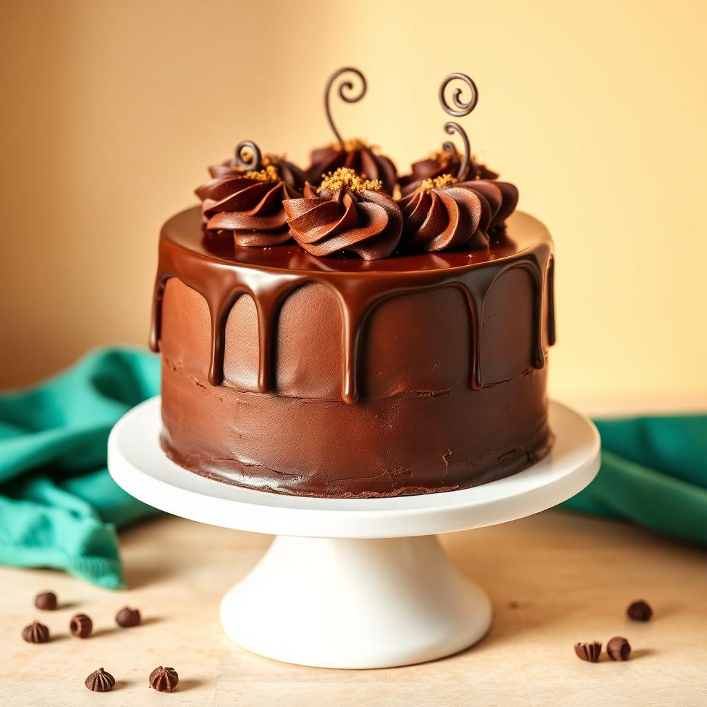Rich chocolate celebration cake with glossy ganache